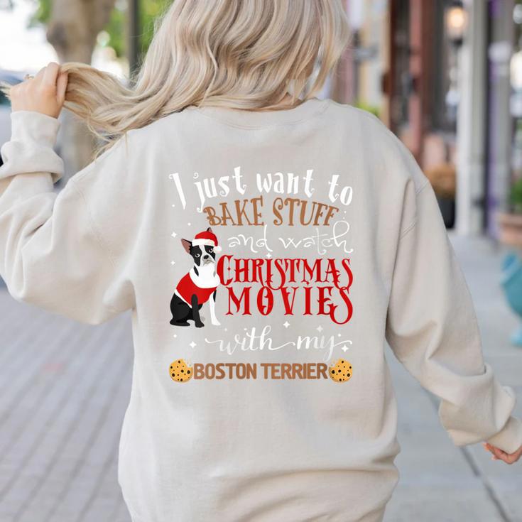 Watch Christmas Movies With My Boston Terrier Bostie Women's Sweatshirt Back Print