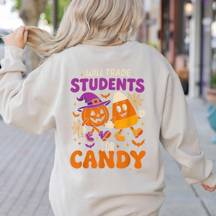Will Trade Students For Candy Shirt Fun Candy Corn Teacher Women's Sweatshirt Back Print