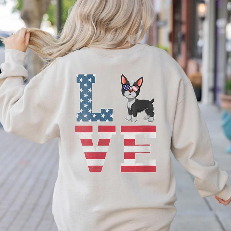 4th Of July Decor Patriotic LOVE Boston Terrier USA Flag Women's Sweatshirt Back Print