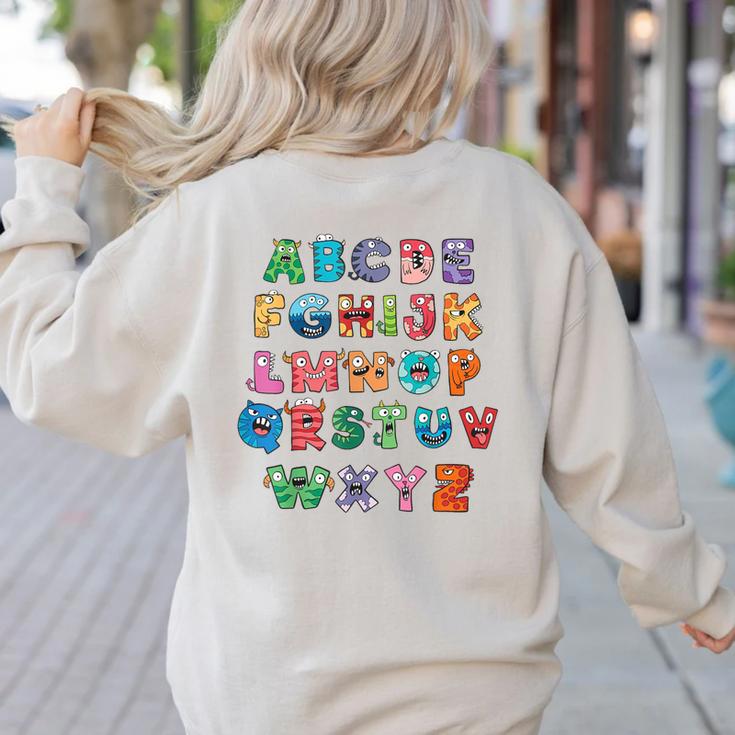 ABC Cute Monster Alphabet Halloween Teacher Costume Kids Women's Sweatshirt Back Print