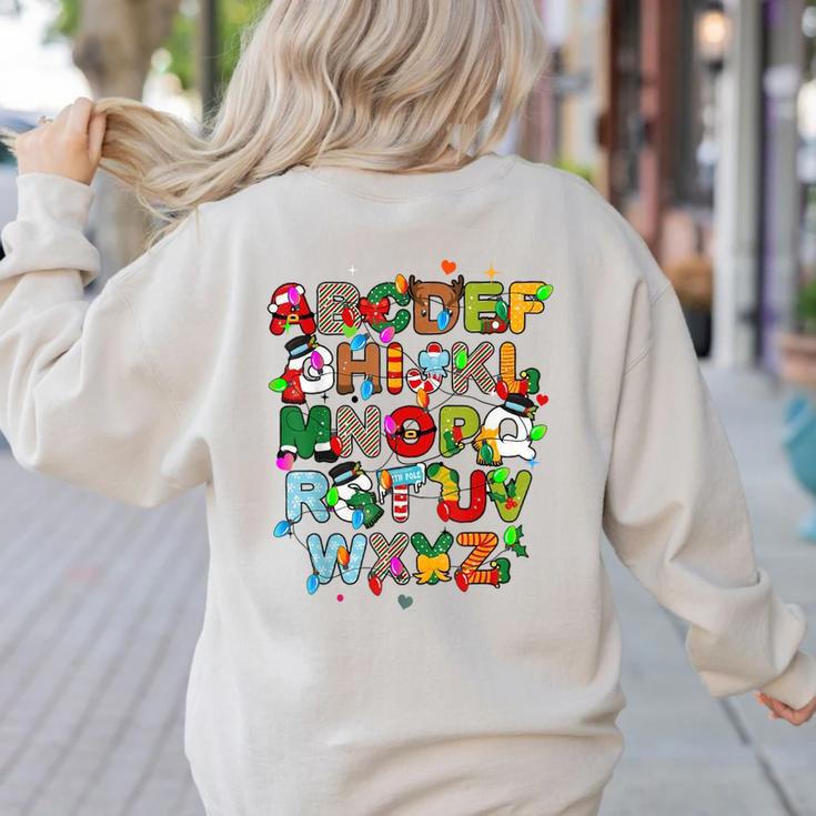 ABCs Learning Kindergarten Teacher Christmas Lights Alphabet For Men Women Kids Women's Sweatshirt Back Print ABCs Learning Kindergarten Teacher Christmas Lights Alphabet For Men Women Kids Women's Sweatshirt Back Print