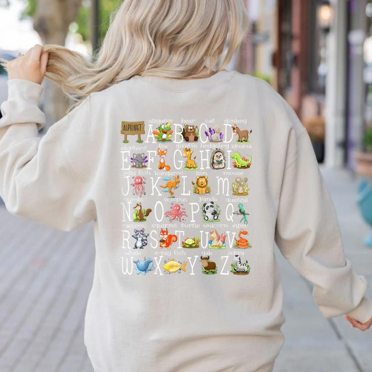 Alphabet Animals Back To School Pre-K Kindergarten Teacher Women's Sweatshirt Back Print Alphabet Animals Back To School Pre-K Kindergarten Teacher Women's Sweatshirt Back Print