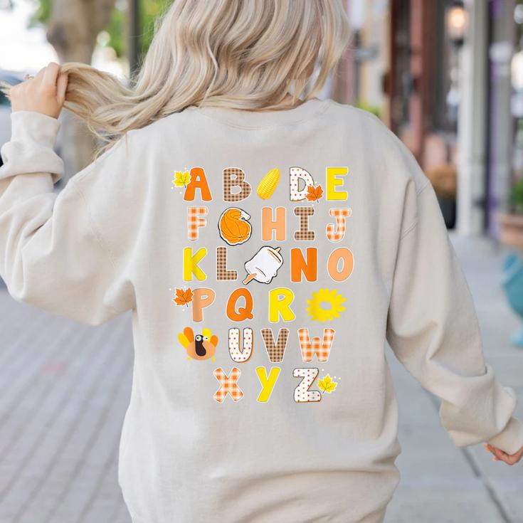 Alphabet Turkey Thanksgiving Costume Preschool Teacher Men Women Women's Sweatshirt Back Print