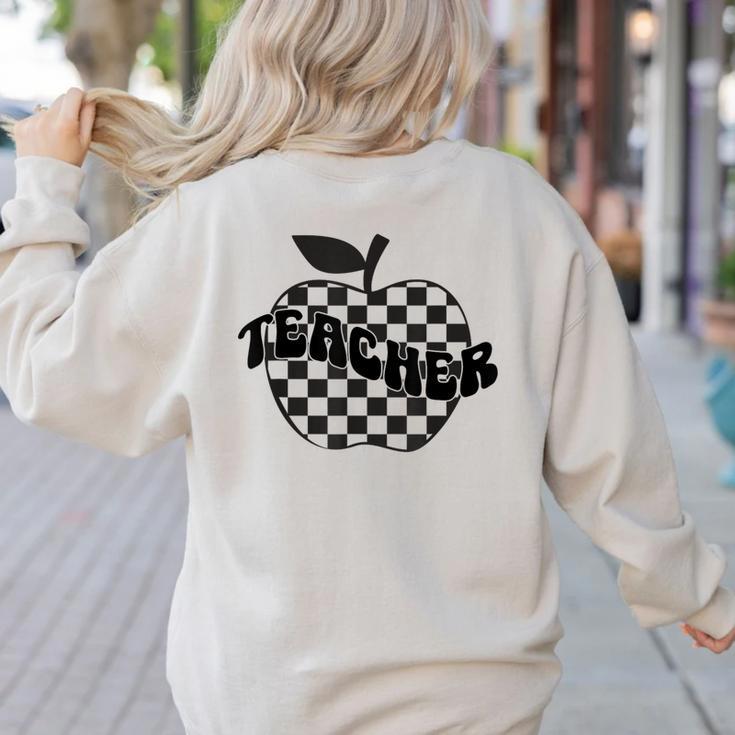 Back To School Checkered Apple Teacher Checkerboard Teacher For Men Women Girls Kids Women's Sweatshirt Back Print