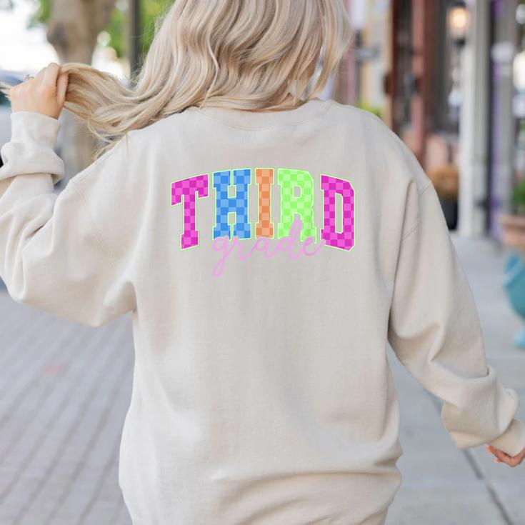 Back To School Neon Checkered Third Grade Colorful Teacher Women's Sweatshirt Back Print Back To School Neon Checkered Third Grade Colorful Teacher Women's Sweatshirt Back Print