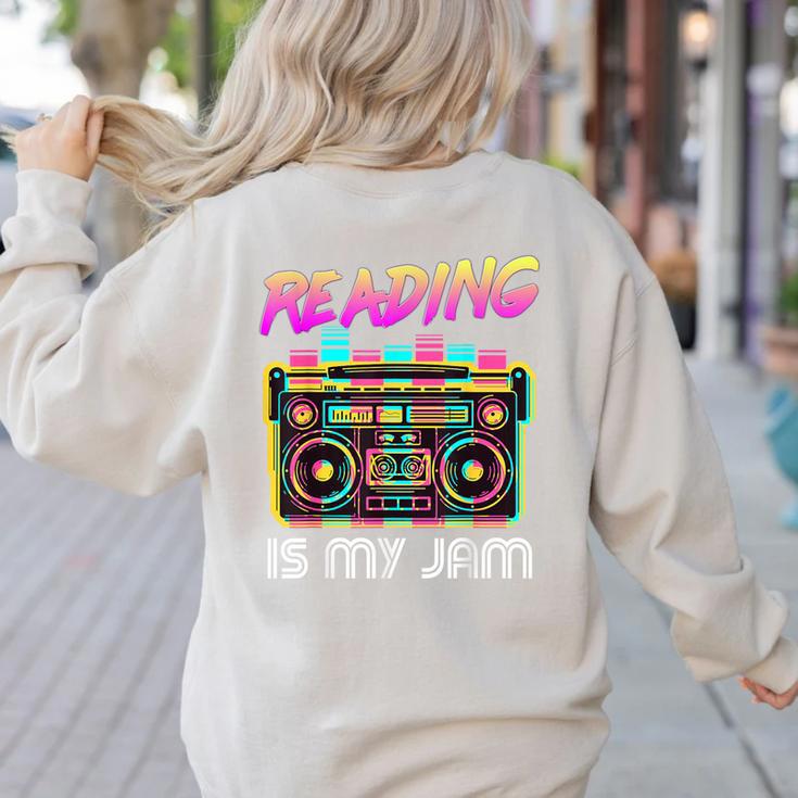 Back To School Retro Reading Is My Jam 80s Teacher Boombox Women's Sweatshirt Back Print