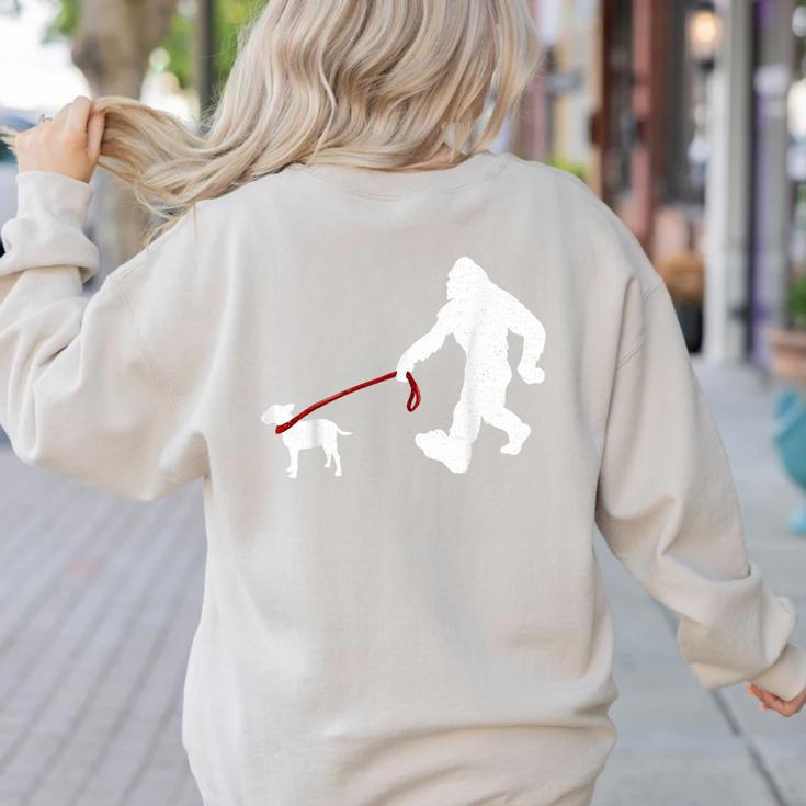 Bigfoot Walking With Bull Terrier Dog Women's Sweatshirt Back Print