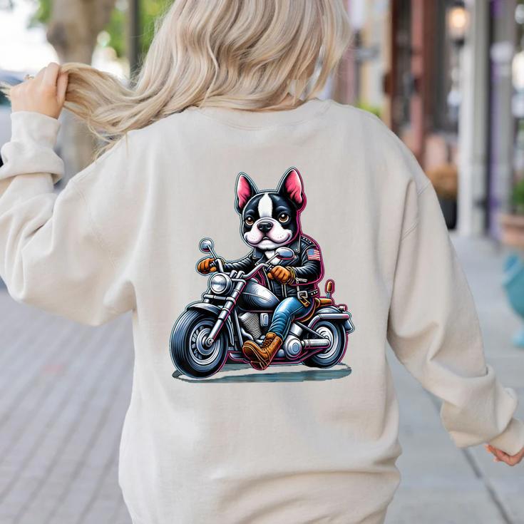 Biker Boston Terrier Dog Riding Motorbike Women's Sweatshirt Back Print