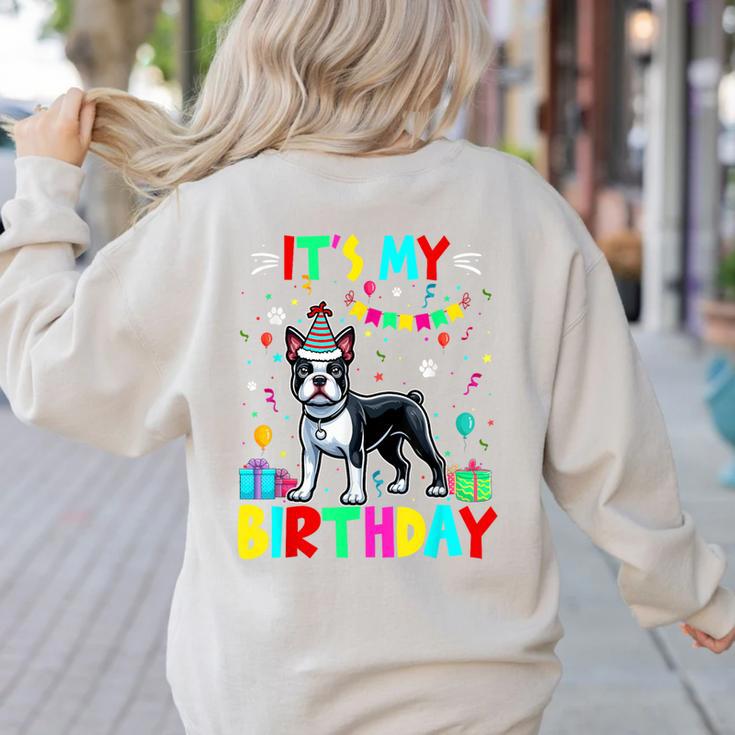 My Birthday Colorful Costume Boston Terrier Party Women's Sweatshirt Back Print