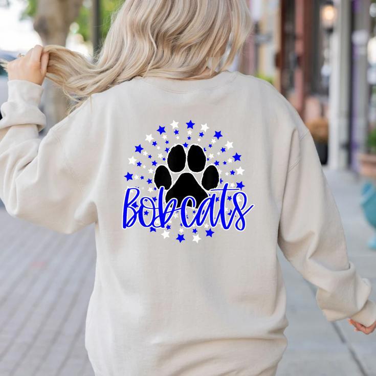 Blue Bobcats School Spirit Coquette Bow Mascot Teacher Women's Sweatshirt Back Print Blue Bobcats School Spirit Coquette Bow Mascot Teacher Women's Sweatshirt Back Print