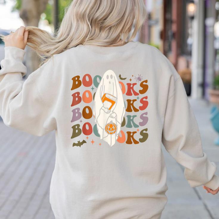 Booooks Ghost Halloween Groovy Vintage Teacher Book Reading Women's Sweatshirt Back Print Booooks Ghost Halloween Groovy Vintage Teacher Book Reading Women's Sweatshirt Back Print