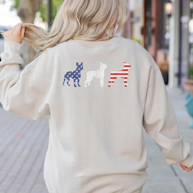 Boston Terrier 4th Of July Dog Patriotic USA Flag Man Woman Women's Sweatshirt Back Print