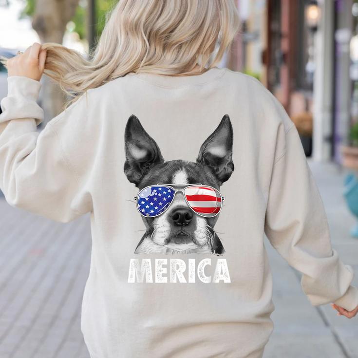 Boston Terrier 4th Of July Merica Men Women USA Flag Vintage Women's Sweatshirt Back Print