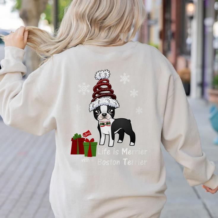 Boston Terrier ChristmasShirt-Life Is Merrier Premium Tri-Blend Women's Sweatshirt Back Print