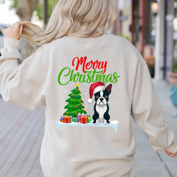 Boston Terrier Christmas Tree Lights Xmas Dog Lover Women's Sweatshirt Back Print