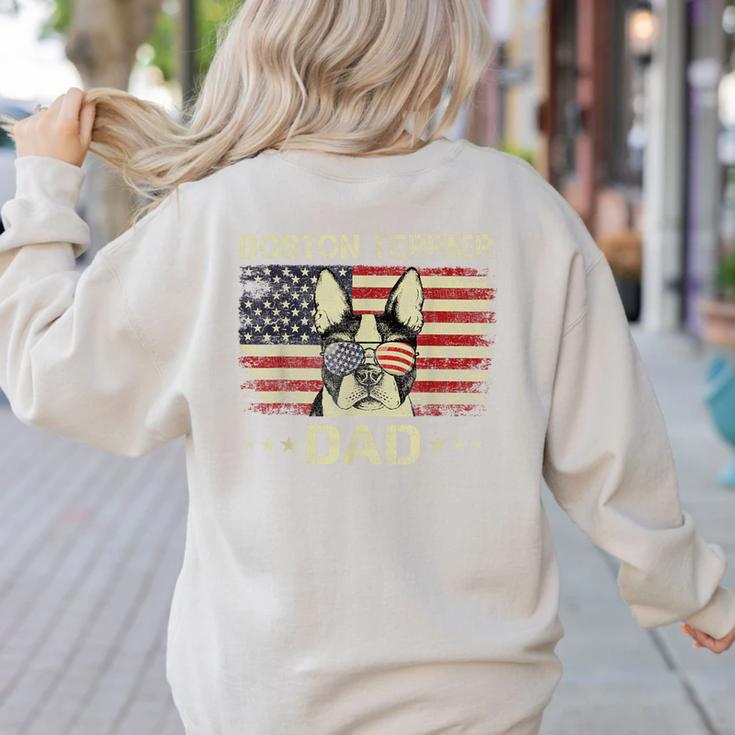Boston Terrier Dad Dog Lovers American Flag 4th Of July For Women Men Women's Sweatshirt Back Print