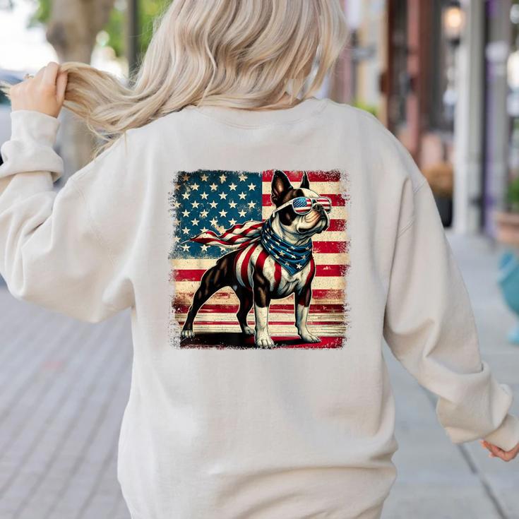 Boston Terrier Dog 4th Of July USA American Flag Patriotic Women's Sweatshirt Back Print