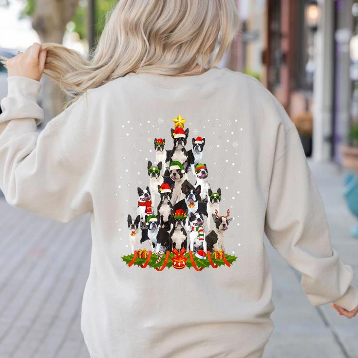 Boston Terrier Dog Christmas Tree Santa Hat Xmas Pajama Men Women Kids Women's Sweatshirt Back Print