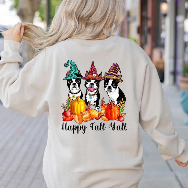 Boston Terrier Dog Lover Fall Ya'Ll Halloween Costume Men Women Women's Sweatshirt Back Print