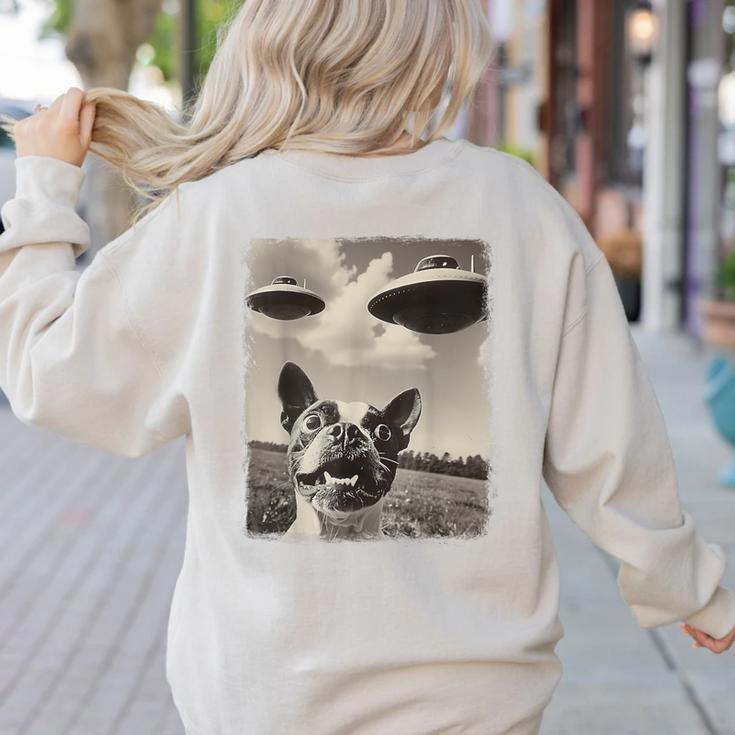 Boston Terrier Dog UFO Alien Extraterrestrial Selfie Women's Sweatshirt Back Print