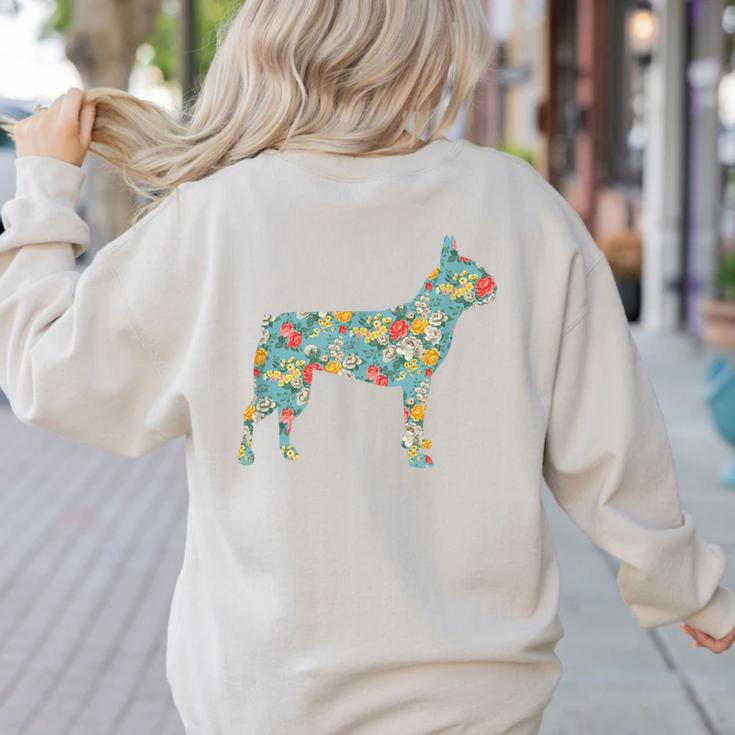 Boston Terrier Flower Silhouette Floral Dog Men Women Girls Kids Women's Sweatshirt Back Print