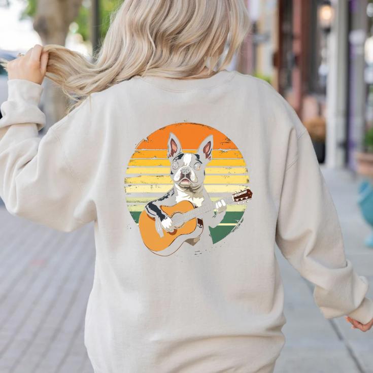 Boston Terrier Guitar Retro Women's Sweatshirt Back Print