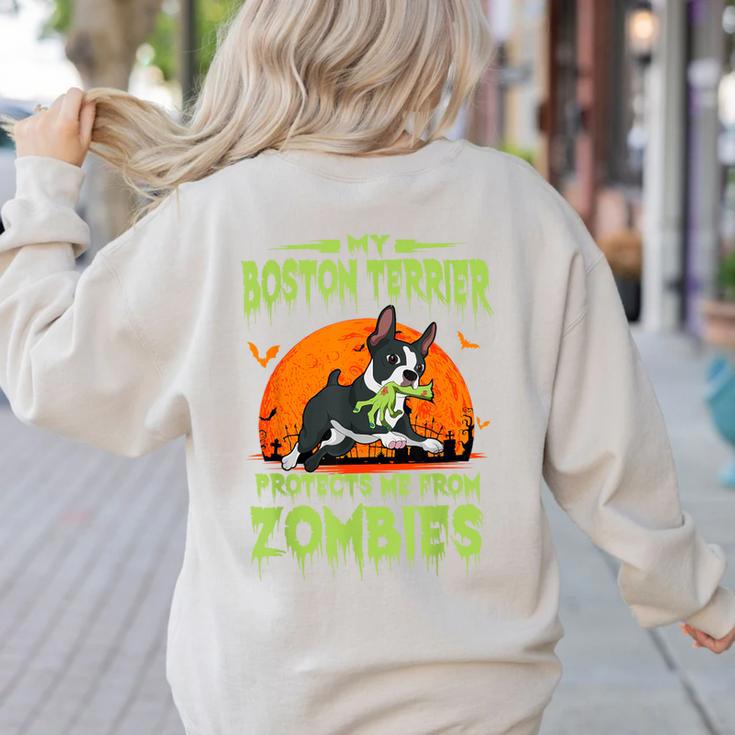Boston Terrier Halloween Zombie American Gentleman Dog Lover Women's Sweatshirt Back Print