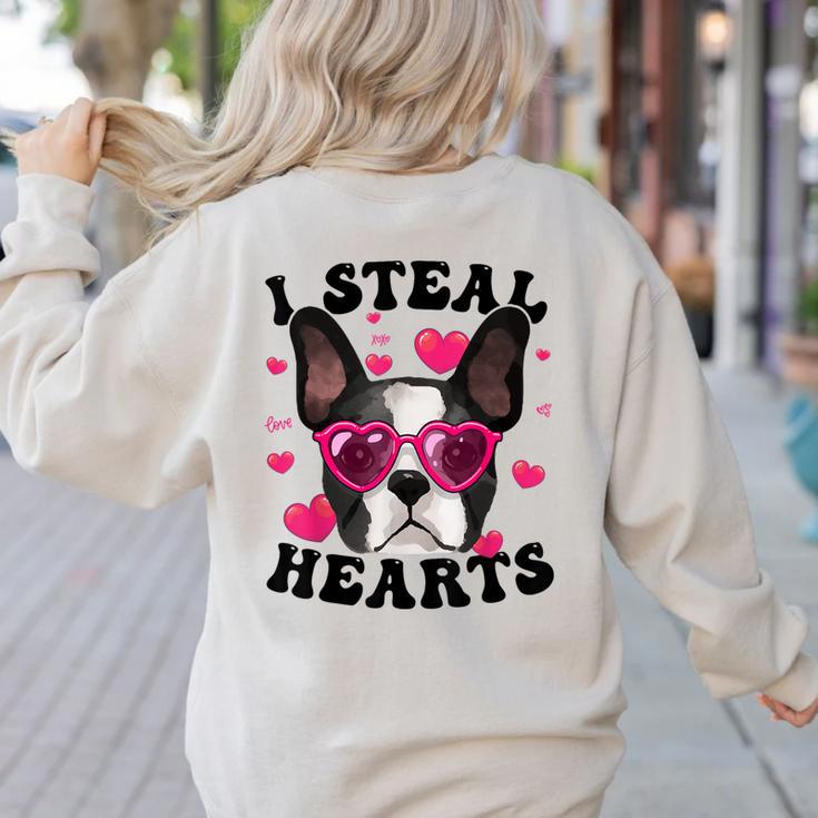 Boston Terrier Heart Glasses Girls Bostie Valentines Day Women's Sweatshirt Back Print