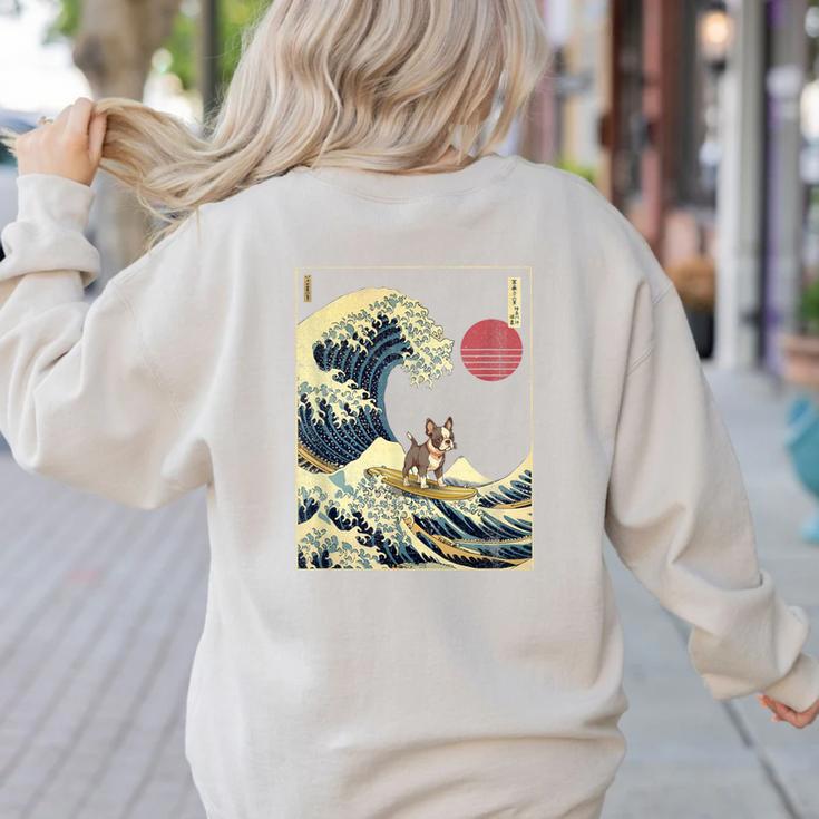 Boston Terrier Japanese Kanagawa Wave Surf Dog Women's Sweatshirt Back Print