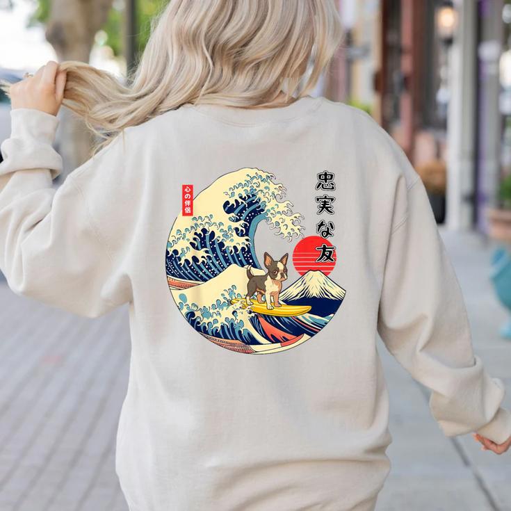 Boston Terrier Japanese Kanagawa Wave Surf Loyal Dog Men Women Kids Women's Sweatshirt Back Print