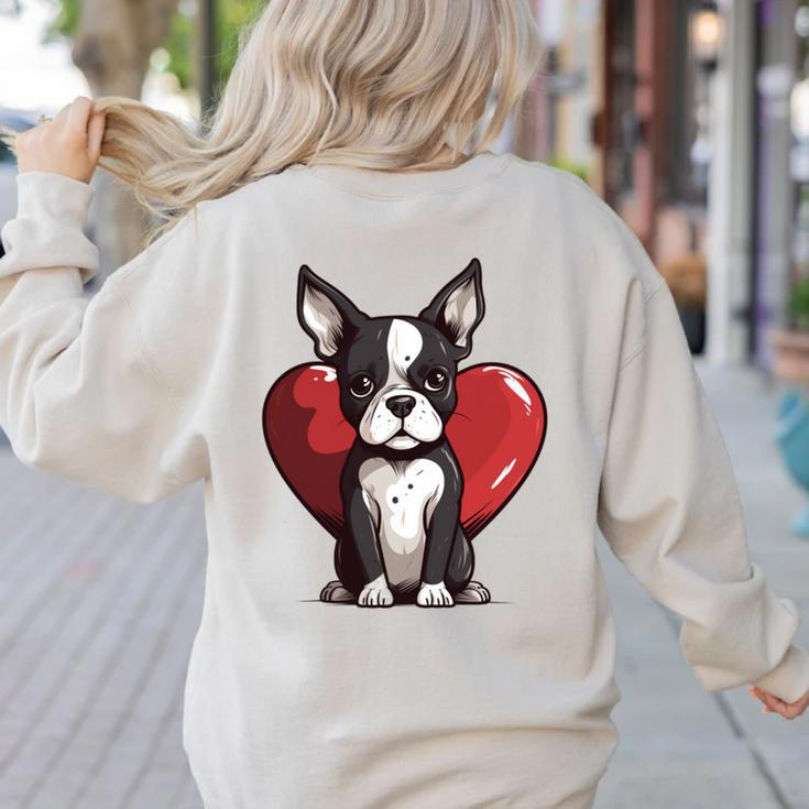 Boston Terrier Mom Dad Bostie Dog Lover Valentines Day Women's Sweatshirt Back Print