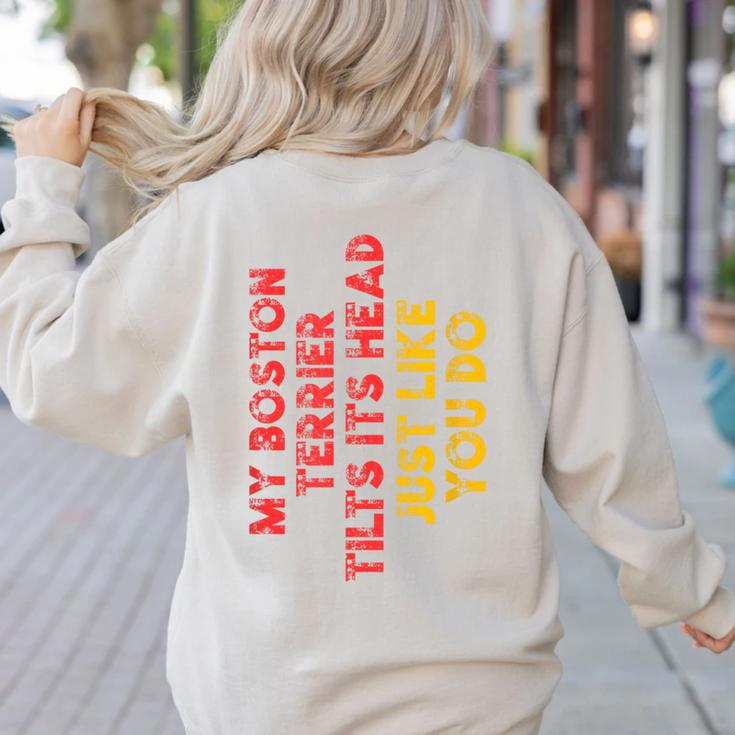 Boston Terrier Mom Dad Dog Lover Owner Women Men Women's Sweatshirt Back Print