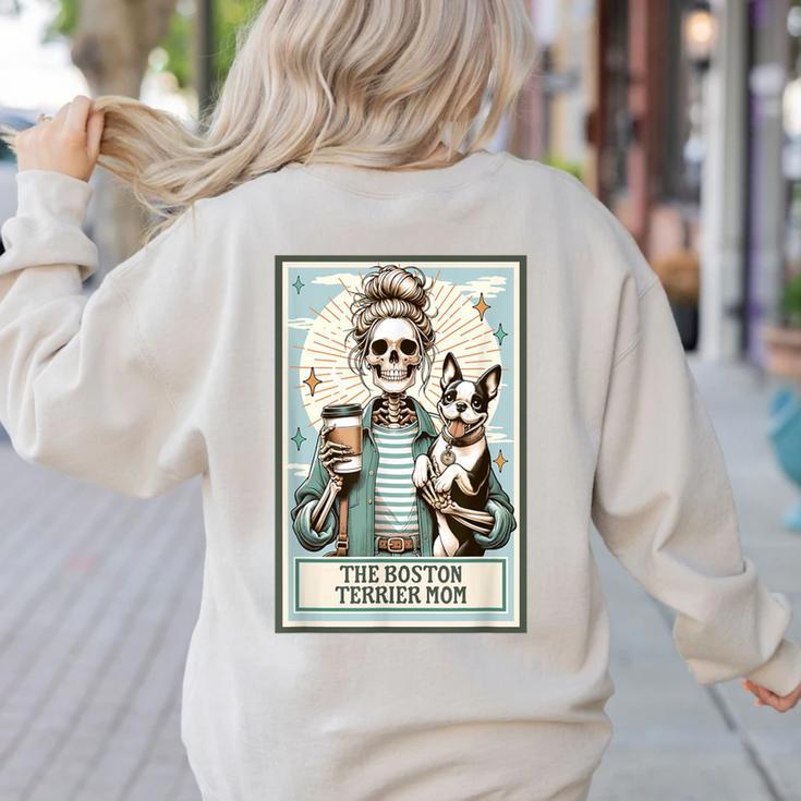 The Boston Terrier Mom Skeleton Spooky Season Halloween Women's Sweatshirt Back Print