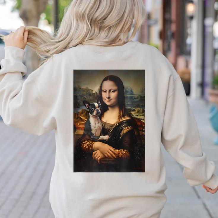 Boston Terrier Mona Lisa Painting Art Dog Mom Dad For Men Women Kids Women's Sweatshirt Back Print