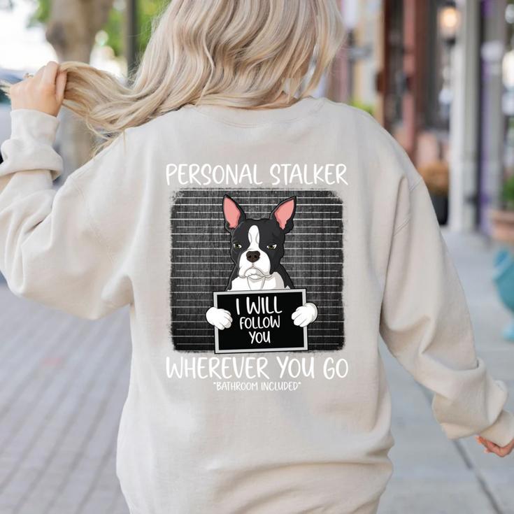 Boston Terrier Mug Shot Guilty Dog Women's Sweatshirt Back Print