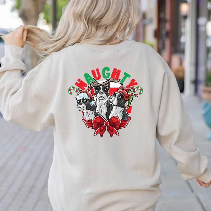 Boston Terrier Santa Claus Elf Reindeer Christmas Dog X-Mas Women's Sweatshirt Back Print