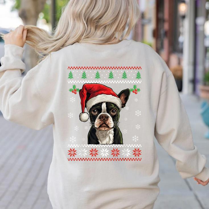 Boston Terrier Ugly Christmas Sweater Xmas For Adults Kids Women's Sweatshirt Back Print