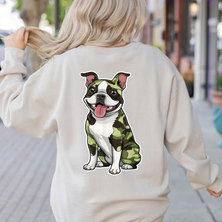 Camo Boston Terrier Pet Owner Camouflage Dog Lover Women's Sweatshirt Back Print