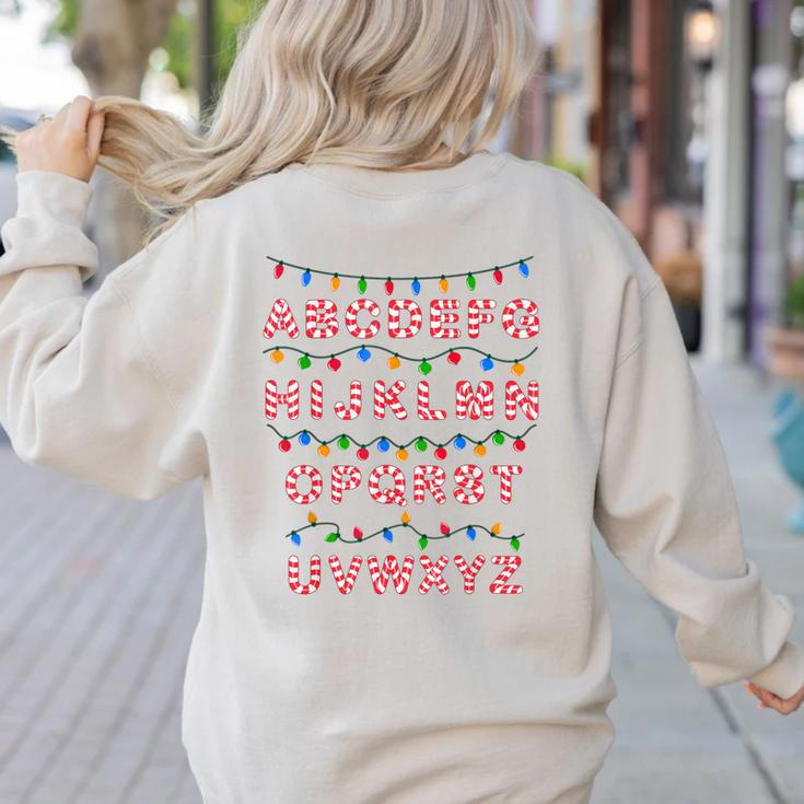 Christmas Alphabet Candy Cane Teachers Students Candy Cane For Men Women Kids Women's Sweatshirt Back Print