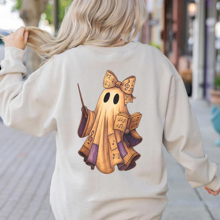 Coquette Music Note Patchwork Ghost Music Teacher Halloween Women's Sweatshirt Back Print Coquette Music Note Patchwork Ghost Music Teacher Halloween Women's Sweatshirt Back Print