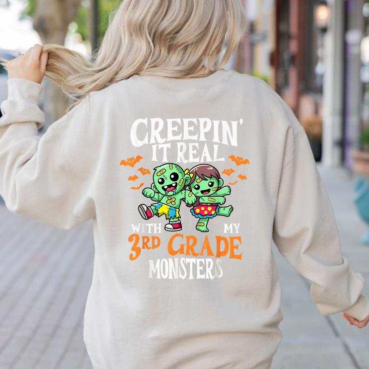 Creepin It Real Monster School 3rd Grade Teacher Halloween Women's Sweatshirt Back Print