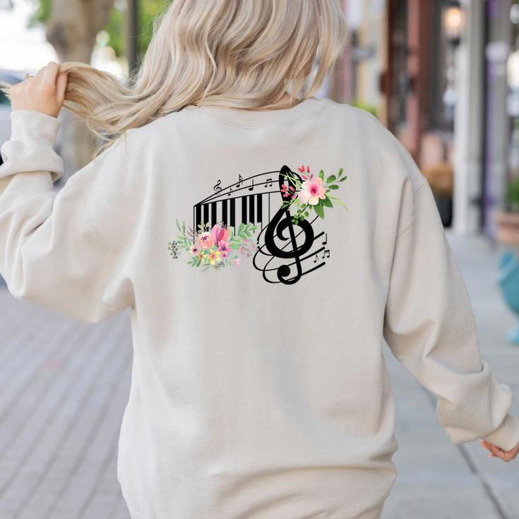 Cut Music Teacher Shirt With a Piano Keys Notes And Flowers Women's Sweatshirt Back Print Cut Music Teacher Shirt With a Piano Keys Notes And Flowers Women's Sweatshirt Back Print