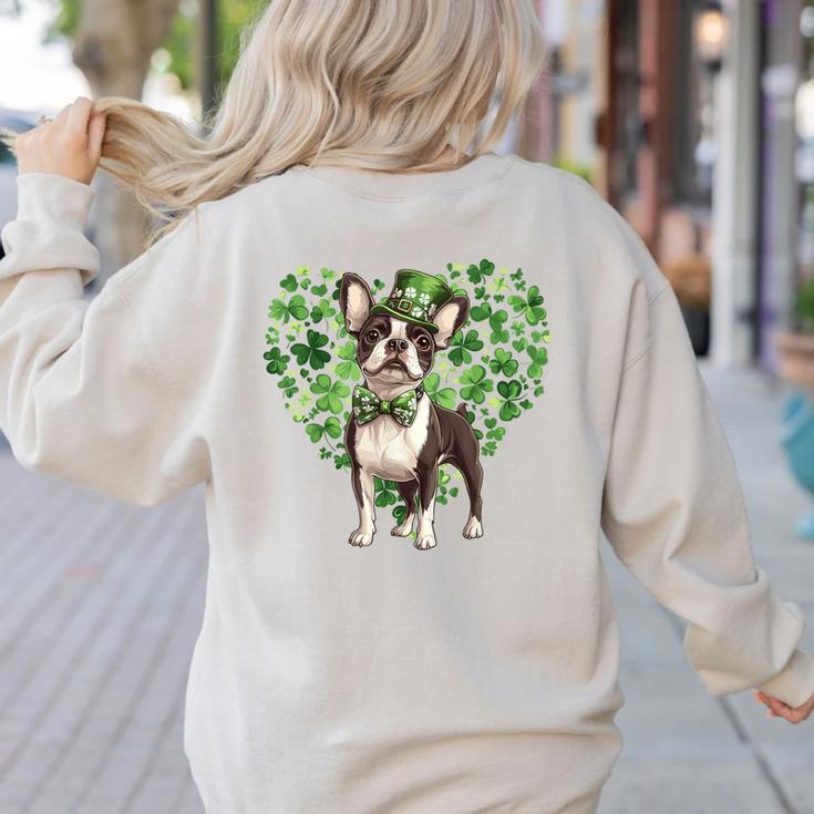 Cute Boston Terrier Shamrock St Patrick's Day Dog Lover Men Women Kids Women's Sweatshirt Back Print
