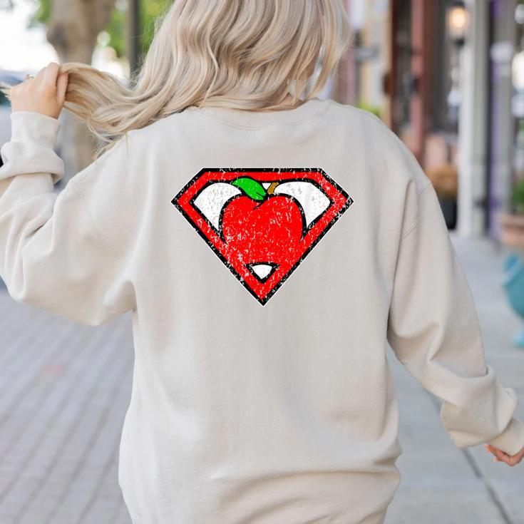 Cute Distressed Super Teacher Superhero Apple Shirt Women's Sweatshirt Back Print Cute Distressed Super Teacher Superhero Apple Shirt Women's Sweatshirt Back Print