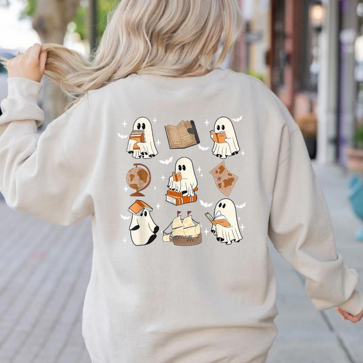 Cute Ghosts Reading Book Bookworm Halloween History Teacher Women's Sweatshirt Back Print Cute Ghosts Reading Book Bookworm Halloween History Teacher Women's Sweatshirt Back Print