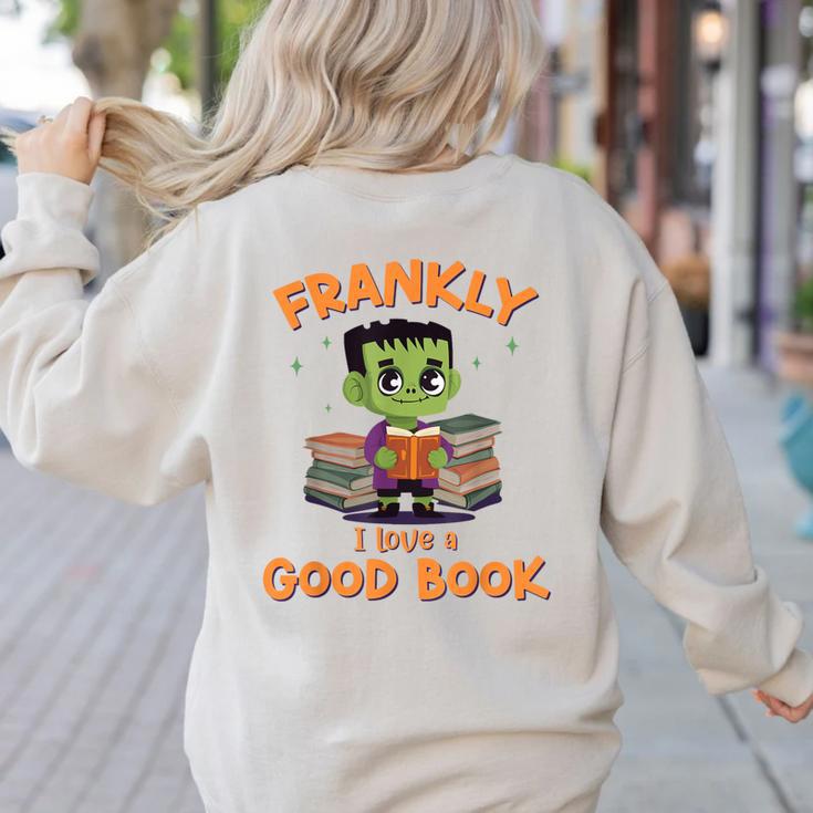 Cute Halloween Teacher Librarian Frankenstein Reading Books Women's Sweatshirt Back Print Cute Halloween Teacher Librarian Frankenstein Reading Books Women's Sweatshirt Back Print