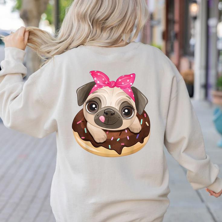 Cute Pug Shirt Donut Girls Dog Women's Sweatshirt Back Print