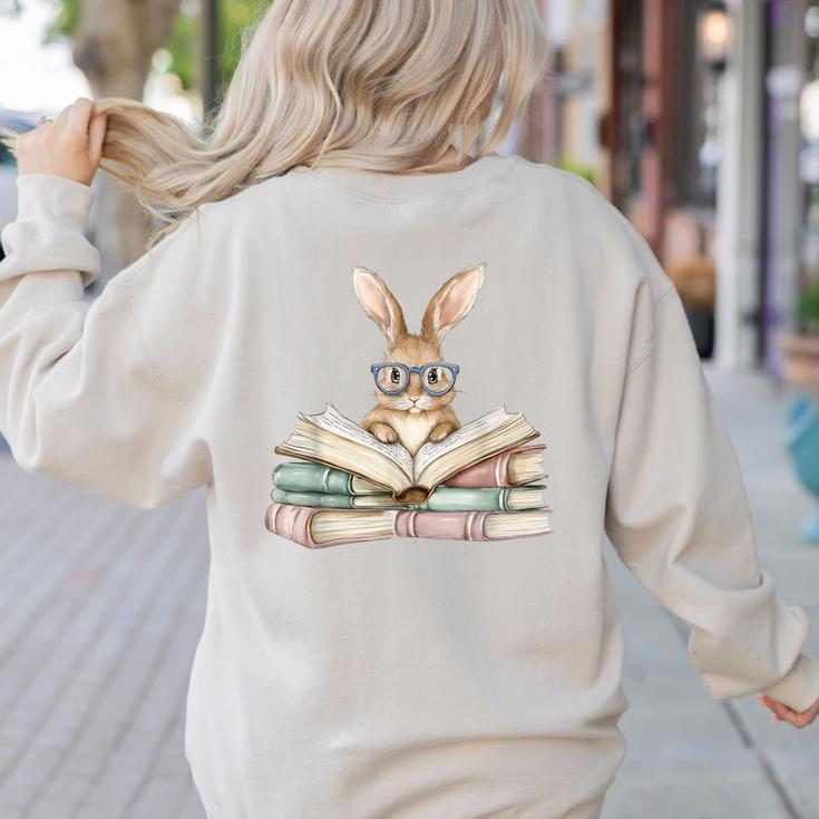 Cute Reading Bunny Glasses Books Bookworm Reader Teacher Women's Sweatshirt Back Print Cute Reading Bunny Glasses Books Bookworm Reader Teacher Women's Sweatshirt Back Print