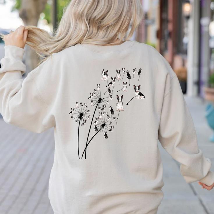 Dandelion Boston Terrier Flower Floral Bostie Tree Women's Sweatshirt Back Print