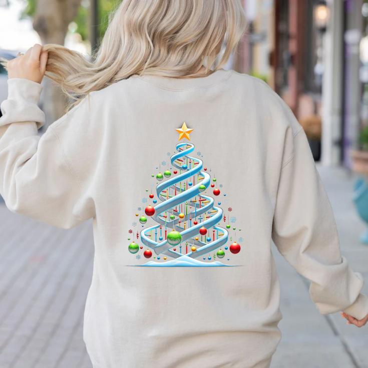 DNA Helix Christmas Tree Scientist Biology Science Teacher Women's Sweatshirt Back Print